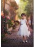 Ivory Lace Tulle Slit Back Flower Girl Dress